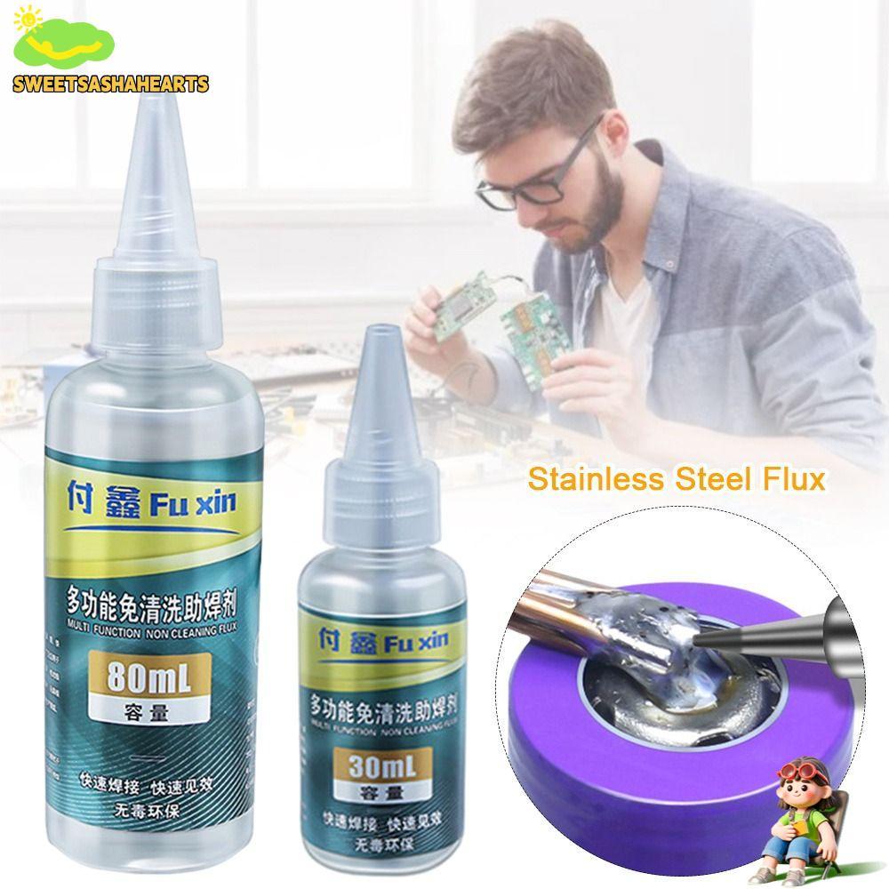 SWEETSASHA ทําความสะอาดฟรีบัดกรีฟลักซ์, 30ml 80ml แบตเตอรี่อิเล็กโทรดบัดกรีสแตนเลส Flux, มัลติฟังก์ชั่น Quick Repair การประสาน Flux Liquid โลหะบัดกรี Assistance