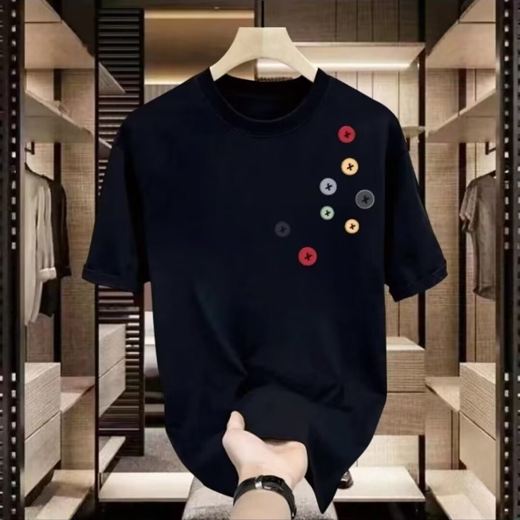 20262025เสื้อยืดแขนสั้นสไตล์ใหม่ผู้ชาย ins Street Wear ยุโรปอเมริกันสไตล์ฮิปฮอปรอบคอ Bottoming เสื้อ