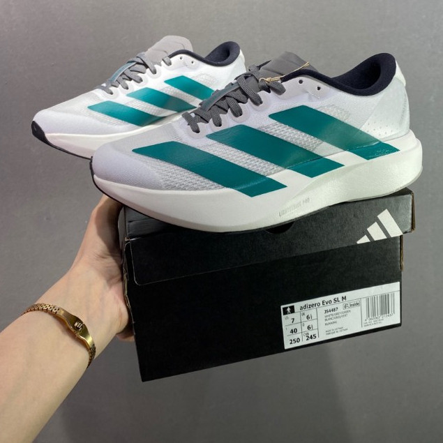 Adizero EVO SL รองเท้าวิ่งผู้ชายและผู้หญิงแผ่นคาร์บอน Adizero รองเท้ากีฬา JS4487