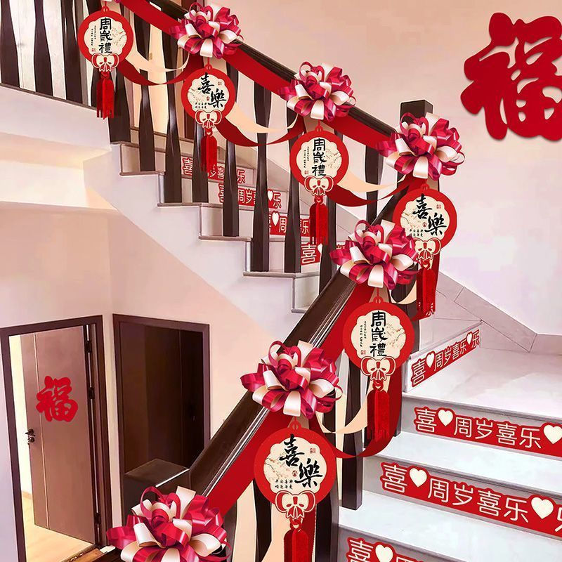 ขายร้อนเด็กมังกรวันเกิดตกแต่งที่วางแขนบันไดตกแต่งพิธีบรรยากาศอุปกรณ์ประกอบฉากภาพพวงมาลัยชุดฮุย11.9 I