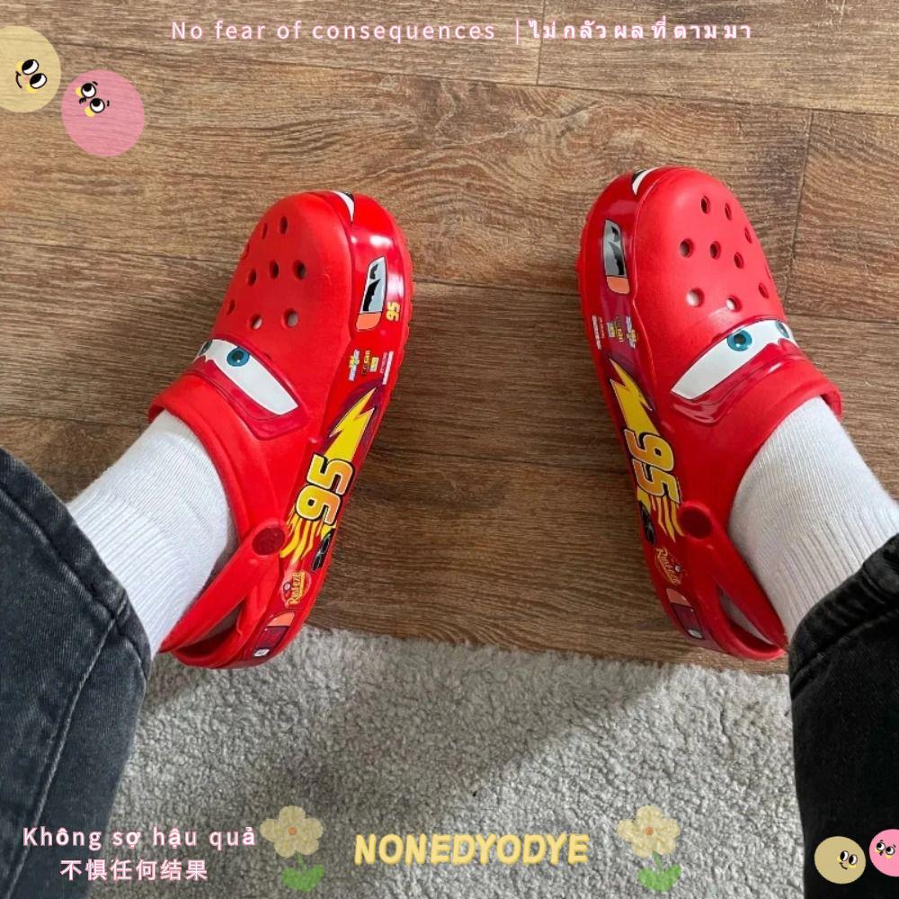 รองเท้าแตะ NONEDYODYE รองเท้าแตะ Outdoor Cute Lightning Mcqueen Pixar, beach Pool กันลื่น การ์ตูนอะน