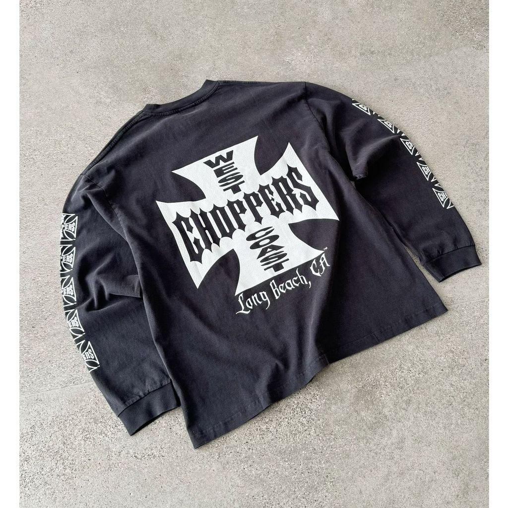 VEA9 American Retro vintage Heavy Washed Vintage Print Crack Loose Round Neck Long Sleeve T Versatil