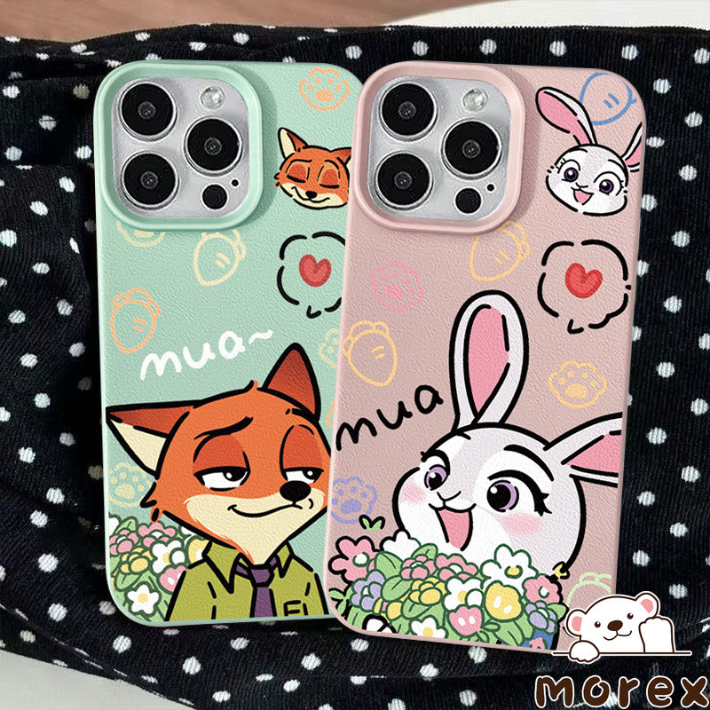 สำหรับ IPhone 11 13 17 Air 15 16 12 14 Pro Max XR X XS Max 15 16 14 Plus คู่รักรักดอกไม้หัวใจนิคจูดี้ผิวหนังสัมผัสปก