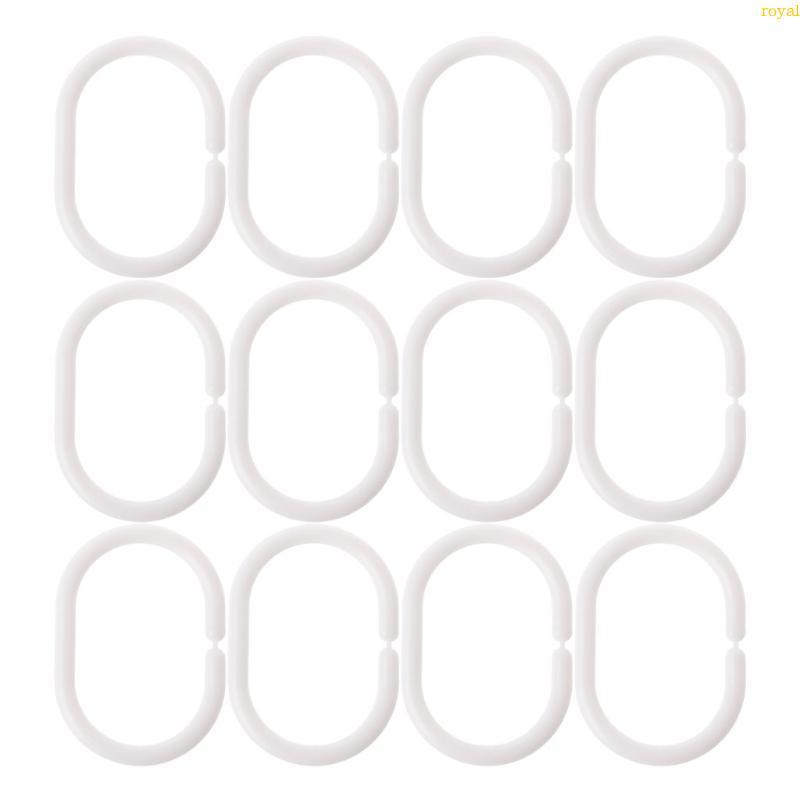 (ส่วนลดสูง)oyalking.th แพ็ค 12 พลาสติกสีขาวรูปตัว C ผ้าม่านอาบน้ํา ห่วงม่านอาบน้ํา งอได้ ตะขอแขวนผ้า
