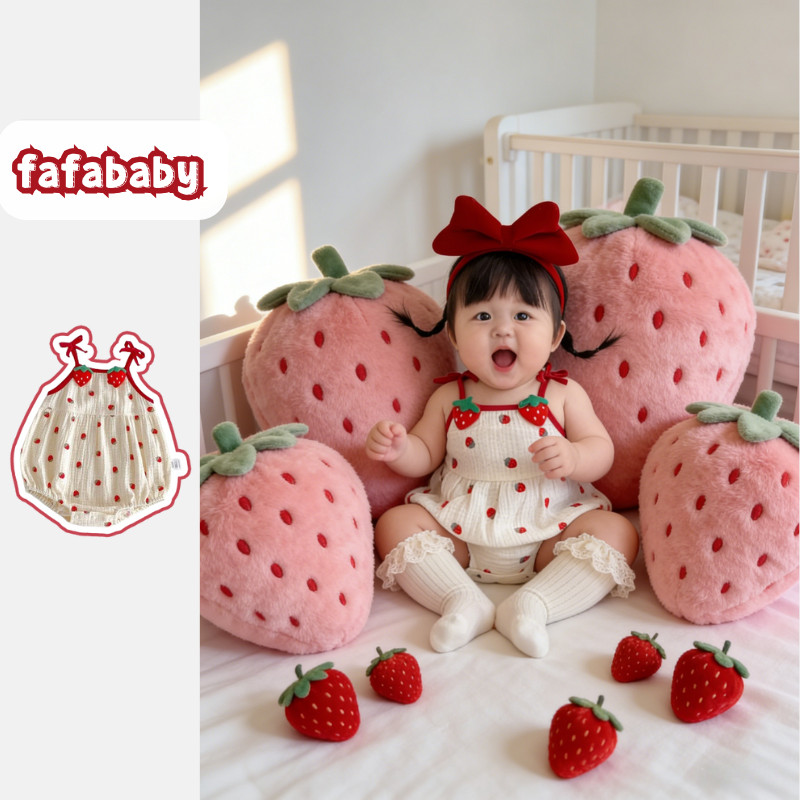 ชุดสายเดี่ยวเด็กผู้หญิงลายสตรอว์เบอร์รี่ น่ารักสำหรับหน้าร้อน