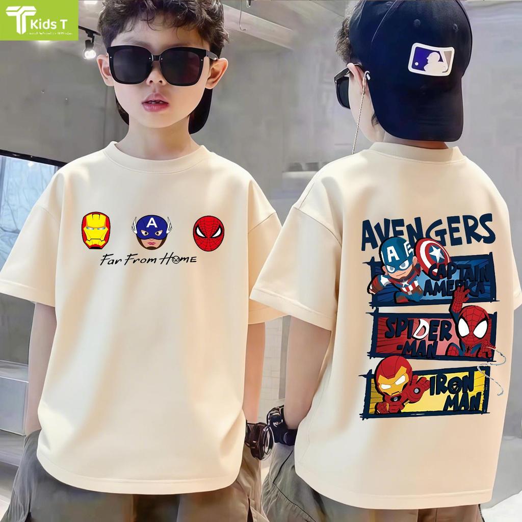 เสื้อยืดเด็กแขนสั้นลาย Spider-Man สไตล์อเมริกันแฟชั่นอินเทรนด์จาก Kids T ผ้าฝ้ายแท้ ใส่ได้ทั้งเด็กชายและหญิง