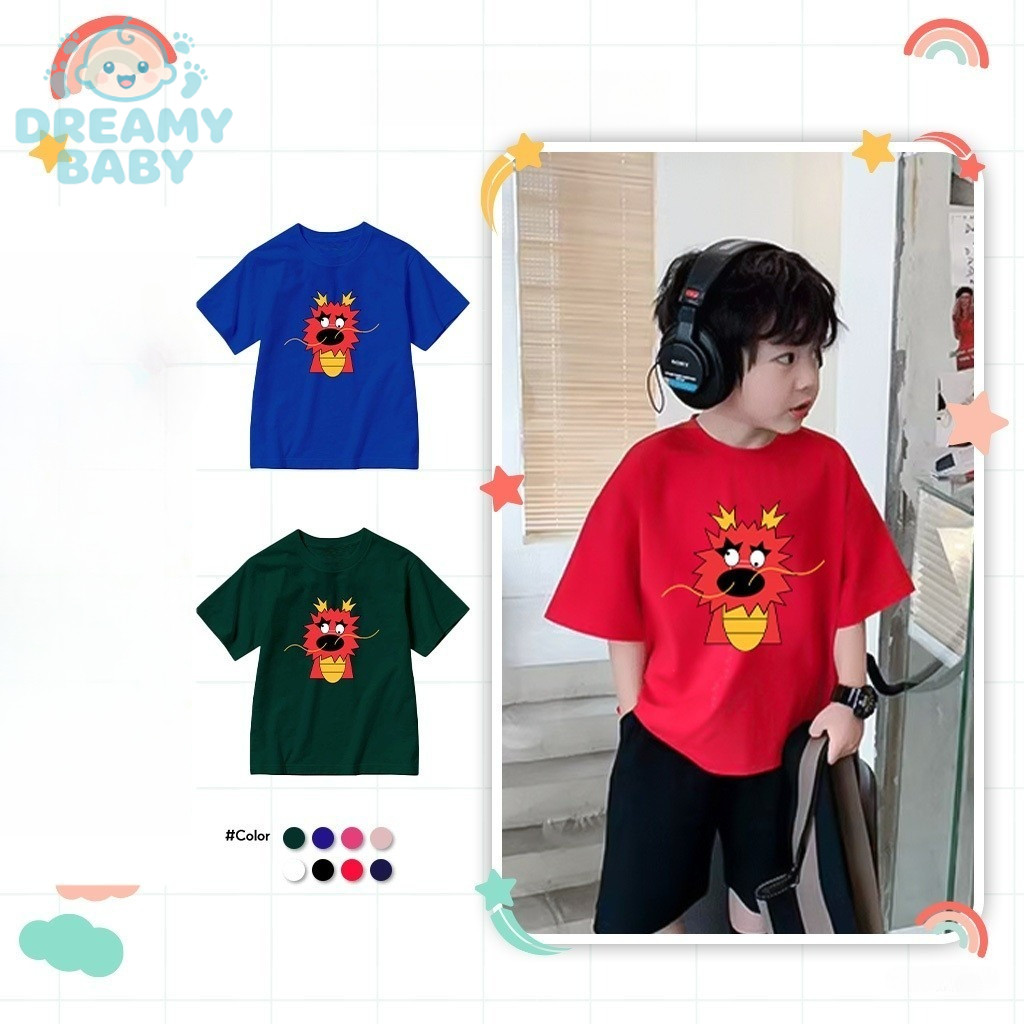 COD (Ho Chi Minh)DREAMY BABY Tet เสื้อยืดเด็กลายมังกร ทรงปล่อยเท่ๆ EED910 ผ้าคอตตอนเบสิค 100% พิมพ์ล
