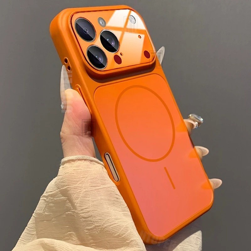 เปลี่ยนทันทีถึง17ProMaxLuxury Cosmicสีส้มเคสโทรศัพท์แม่เหล็กสําหรับiPhone 17 16 15 14 13 12 Pro Maxเลนส์แก้วเต็มปกป้องปลอกกันกระแทก