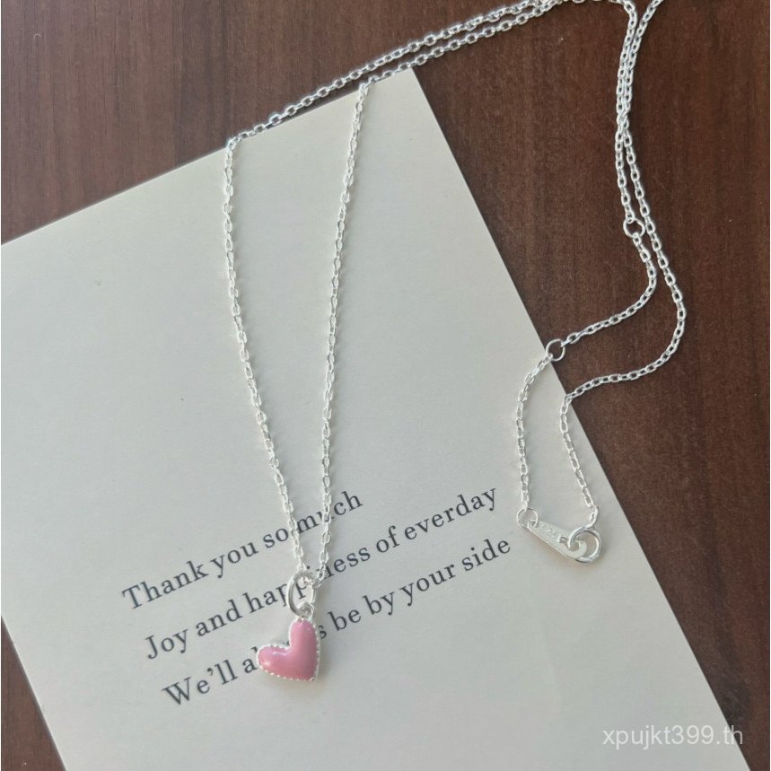 สีชมพูสาวเครื่องประดับสด INS Clavicle Chain S925 Love ฤดูร้อนเกาหลี All-Match เงินสเตอร์ลิงอีพ็อกซี่