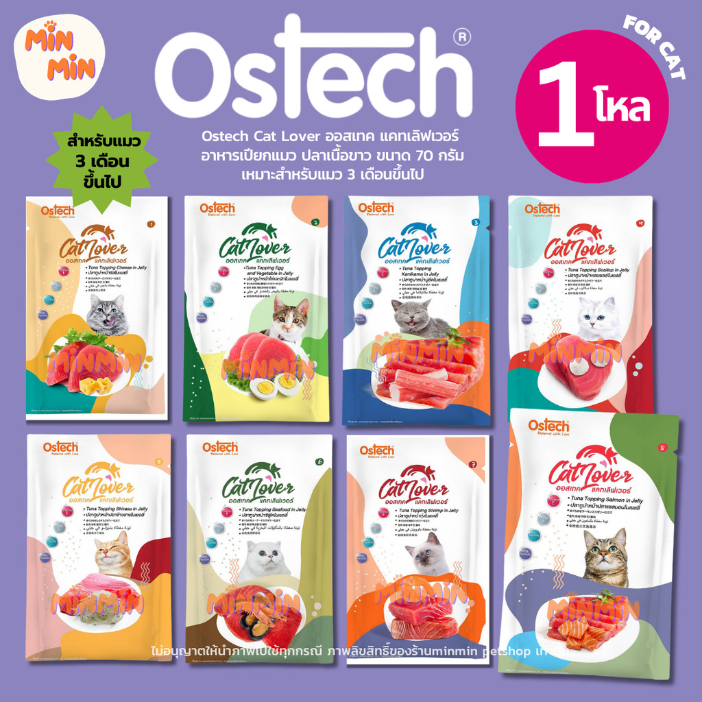 [ยกโหล 12 ซอง] Ostech catlover อาหารเปียกแมว 70g | ปลาเนื้อขาวแท้ แมวเลียเกลี้ยง ขนฟู สุขภาพดี!