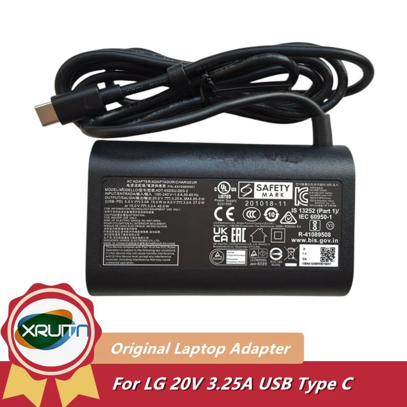 ของแท้ 65W USB Type C 20V 3.25A AC Adapter Power Charger สําหรับ LG กรัม 17Z90Q 16Z95PD 17Z90P-KACC9