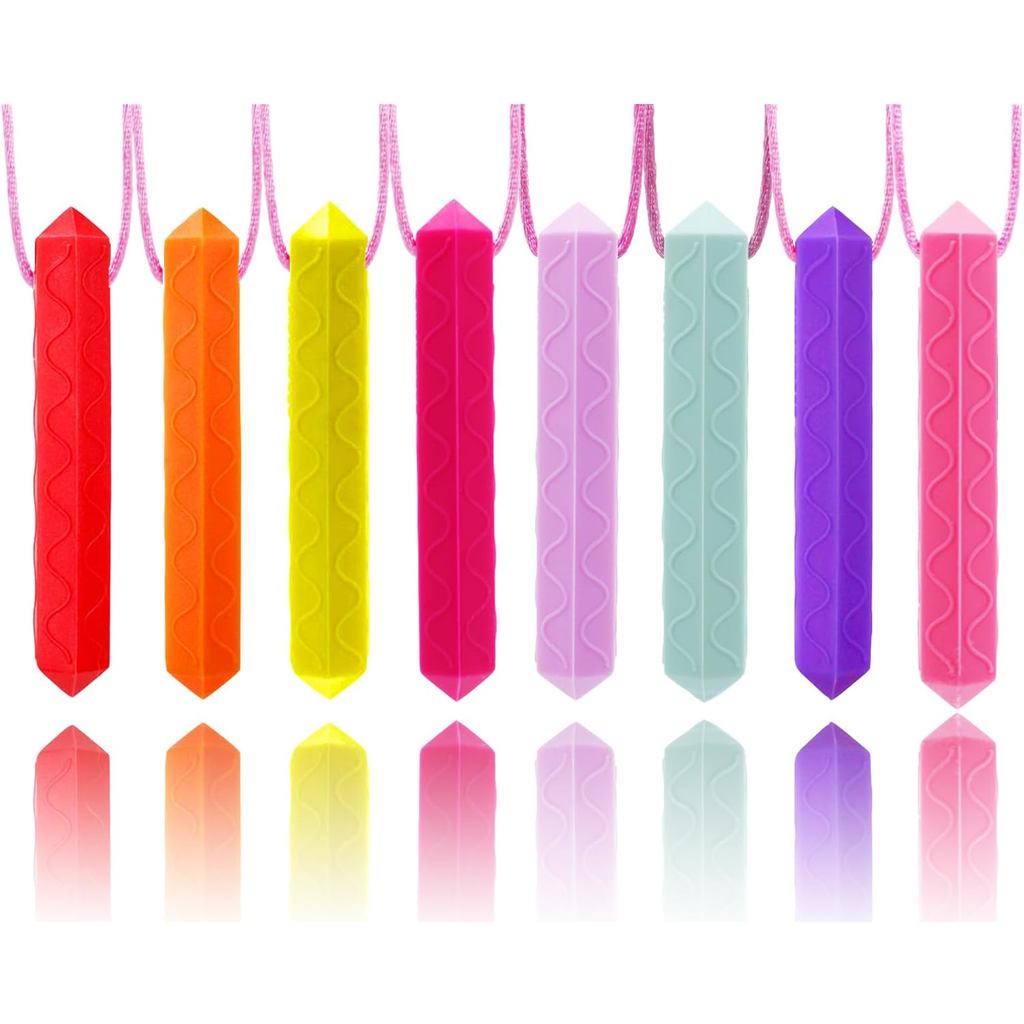 สร้อยคอเคี้ยว 8 แพ็ค สำหรับเด็ก ออทิสติก ADHD พัฒนาการช่องปาก จากซิลิโคนเกรดอาหาร สีรุ้ง