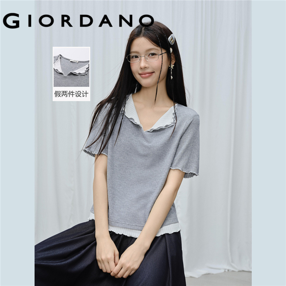 GIORDANO WOMEN Women Lapel T-Shirt 18326512