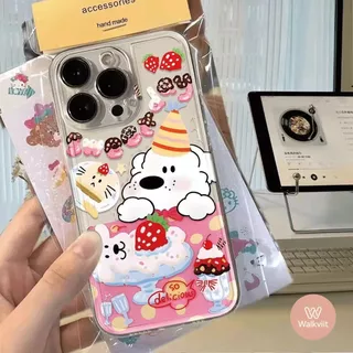 สำหรับ OPPO Reno 16F 15 15F 14 16 14F 4 13 13F 12 12F 11 11F 10 6 6z 5 5F 5z เคส IMD ลายสุนัขปาร์ตี้วันเกิด น่ารักสุดๆ