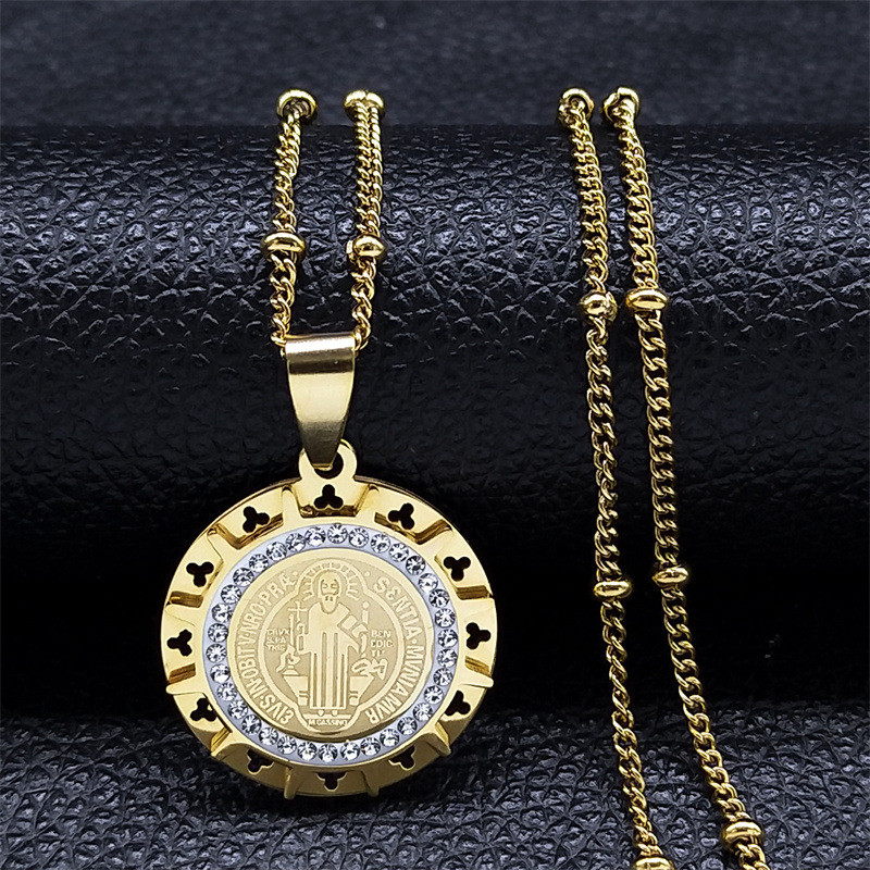 [สินค้าใหม่คลังสินค้าพร้อม] สร้อยคอจี้เหรียญ Saint Benedict สแตนเลสสร้อยคอ Saint Bernito เครื่องประด