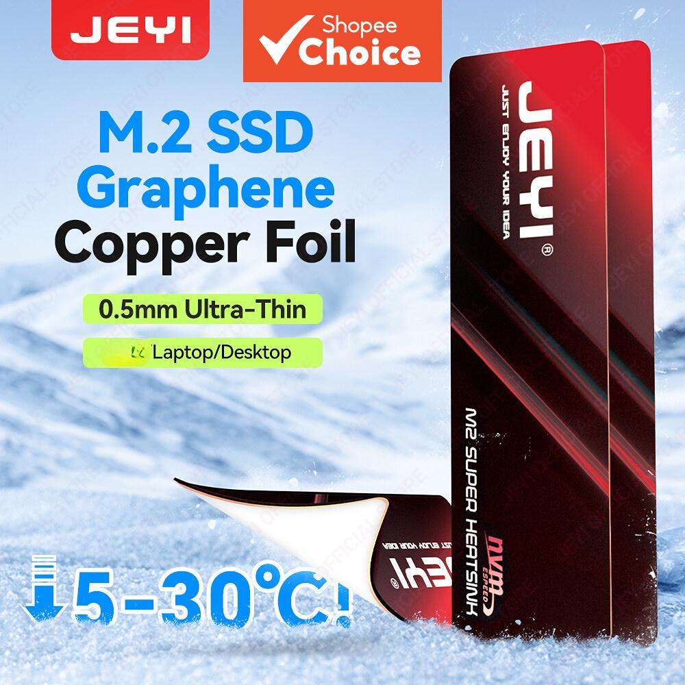 JEYI, บางพิเศษ 0.5 มม., แผ่นฟอยล์แกรไฟต์-ทองแดง, ฮีตซิงก์ SSD M.2 2280, การนําความร้อนสูง, รองรับ NVMe และ SATA