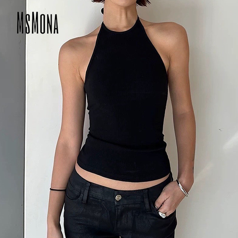 MsMona ผู้หญิง 2026 ใหม่เปลือยสีทึบแฟชั่น Halter เสื้อกล้าม Camisole