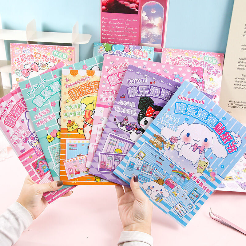 พร้อมสต็อก Sanrio 3D Bubble Sticker Kuromi Dress Up Sticker Book Puzzle Quiet Book Sanrio3D 3D Bubbl
