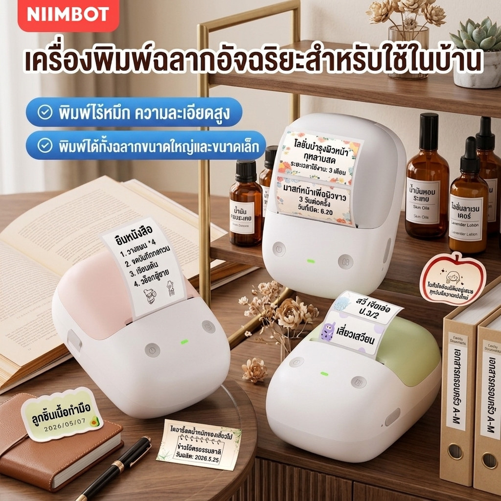 NIIMBOT B2/B2Pro เครื่องพิมพ์ฉลาก บลูทูธ จัดระเบียบห้องครัว ป้ายชื่อ สติ๊กเกอร์กันน้ำ ใช้ในบ้าน