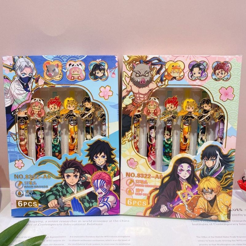 1/2กล่องDemon Slayer Kimetsuไม่มีYaiba Tanjiro Nezuko Zenitsu Inosuke Shinobu MuichiroโลหะPatchคลิกเจลปากกาSTเคล็ดลับหมึกสีดําอะนิเมะโรงเรียนเครื่องเขียนชุด