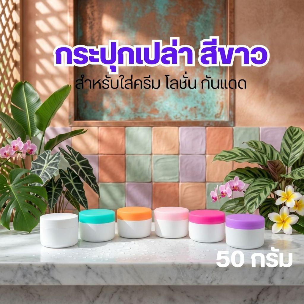 กระปุกครีม Baby 50g พร้อมฝา กระปุกพลาสติกใส่สกินแคร์ เครื่องสำอาง (แพ็ค100)