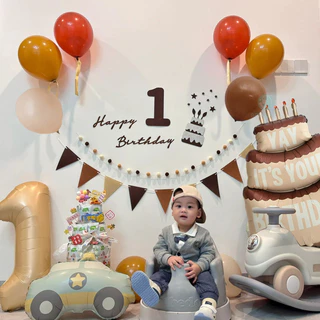 GeeParty ชุดลูกโป่งสีนู้ดน้ำตาล 28 ชิ้น พร้อมแบนเนอร์ผ้าสักหลาดลายกาแฟและขาตั้งลูกโป่ง สำหรับตกแต่งงานวันเกิด