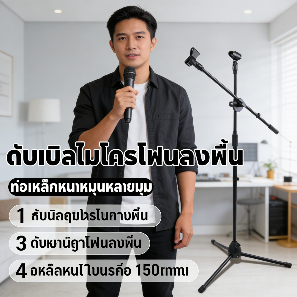 ขาตั้งไมค์แบบตั้งพื้น น้ำหนักเบา ปรับระดับได้ รุ่น ML-02