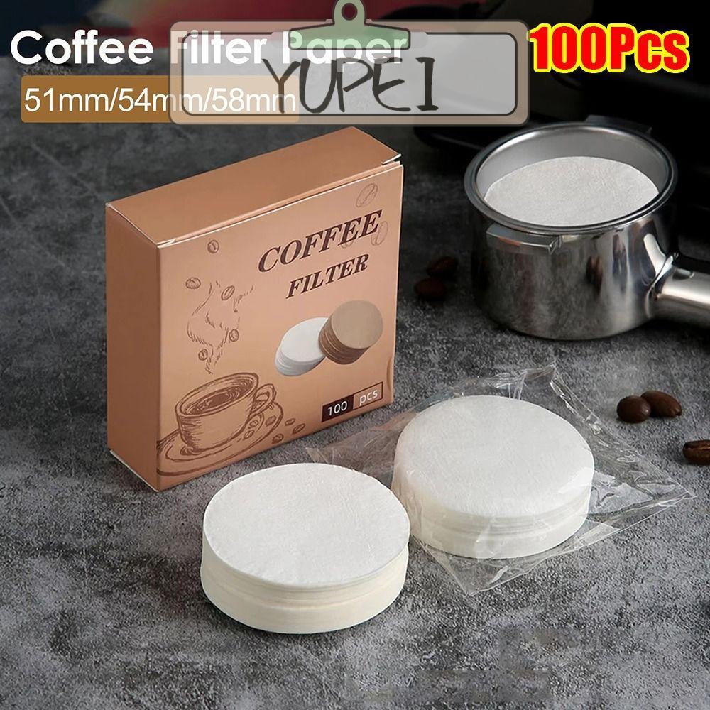 YUPEI 100 ชิ้นกระดาษกรองกาแฟ, 51/53/58 มิลลิเมตรรอบกระดาษกรองน้ํา,ทนทาน Universal Disposer Portafilter อุปกรณ์เสริม Barista เครื่องมือ
