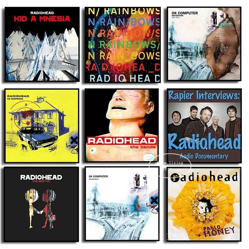 Rock Band Radiohead อัลบั้มโปสเตอร์คลาสสิก Vintage ภาพวาดผ้าใบ HD คุณภาพ Wall Art Retro โปสเตอร์สําหรับ Home Room Wall Decor