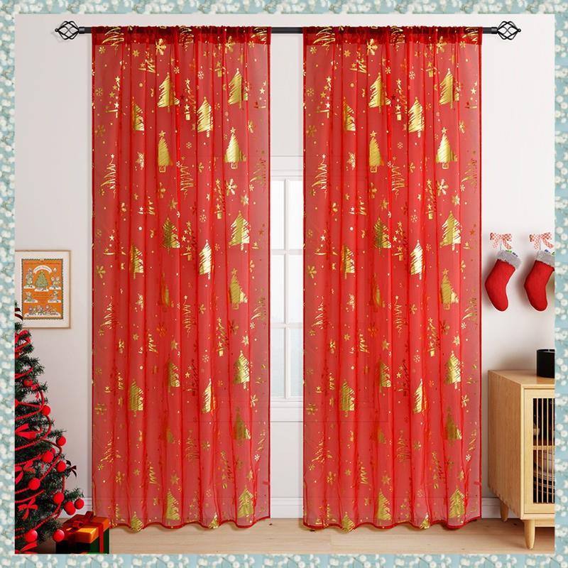 [h5bl3j6wj.ph] ผ้าม่านเชียร์คริสต์มาส 2 ชิ้นพร้อมผ้าม่านหน้าต่างพิมพ์ลายเกล็ดหิมะสําหรับห้องนั่งเล่น