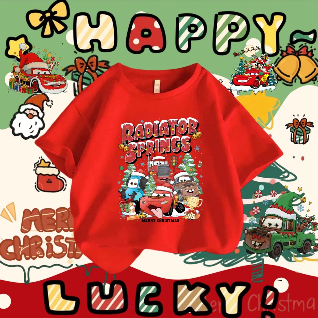 เสื้อยืดรถคริสต์มาส ชุดคู่ Lightning McQueen และ Mater ธีมคริสต์มาส McQueen 100-5XL 09