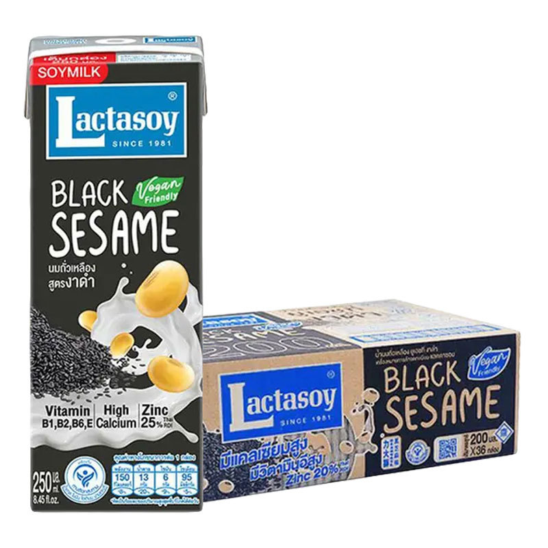 แลคตาซอย นมถั่วเหลือง ยูเอชที รสงาดำ 200 มล. x 36 (LACTASOY Soy Milk Uht Black Sesame 200 ml x 36)