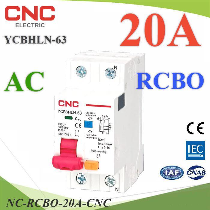 NC 20A RCBO 2P เบรกเกอร์กันดูด AC L-N 30mA Residual Current Circuit Breaker MCB CNC..