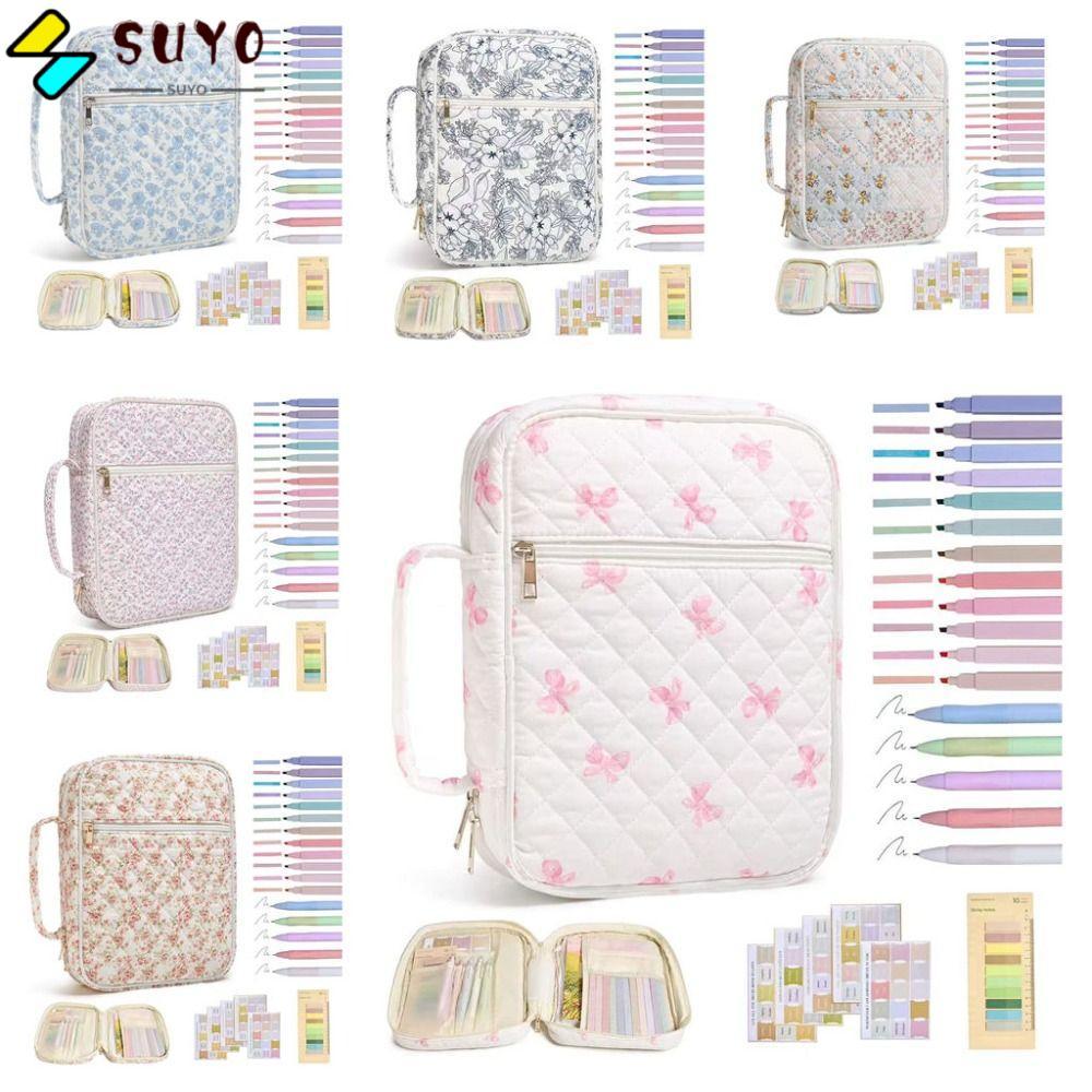 SUYO Bible Cover Bag, Zipper Pocket Handle Bible Cover , Floral Design Bible Journaling Kit Church