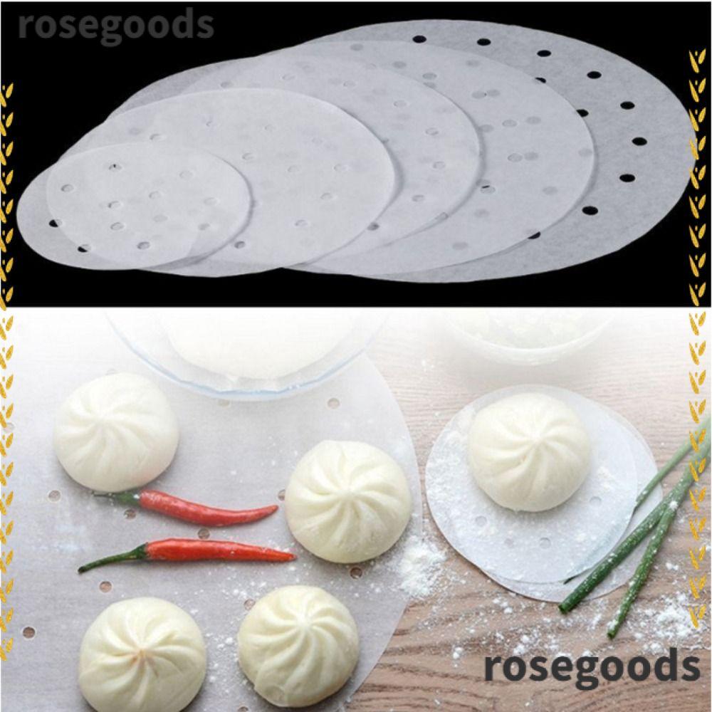 ROSEGOODS 100 ชิ้น Steamer กระดาษ, ทิ้งรอบ Buns ขนมอบกระดาษไม่ติด, 4/5/6/7/8in Buns Pad กระดาษครัวทํ