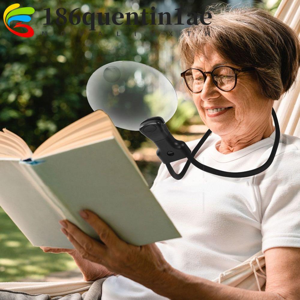 QHENTIN1AE แว่นขยาย 3X/10X, อ่านแว่นขยายแฮนด์ฟรีขนาดใหญ่, สะดวกคอสีดําแขวนทนทานปรับแว่นขยายทํางานละเ