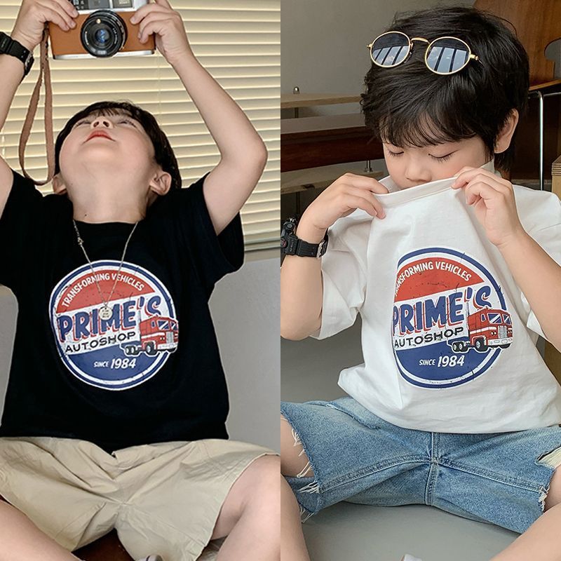 2026 แฟชั่น 2026 อินเทรนด์เด็กใหญ่หลวมอินเทรนด์เด็กเสื้อยืดชายผ้าฝ้ายแขนสั้น 2024 ฤดูร้อนสไตล์ใหม่เก