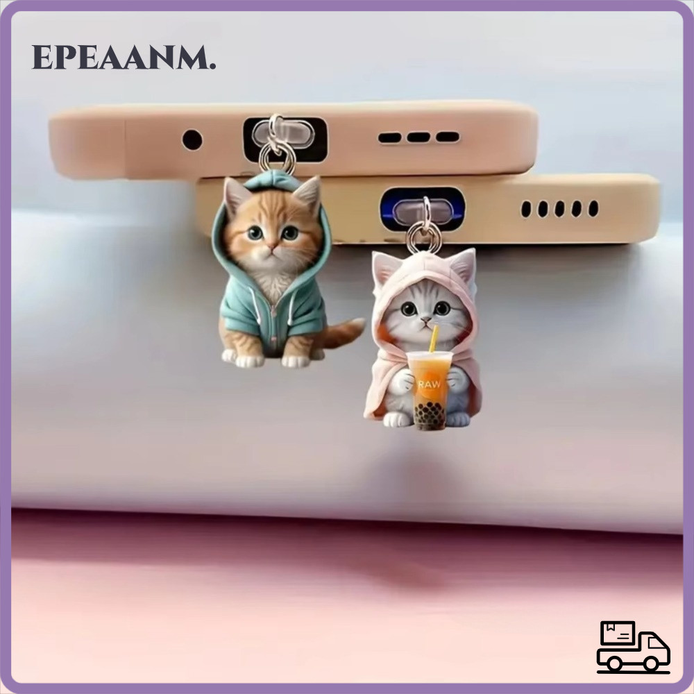EPEAA Cat ปลั๊กฝุ่นโทรศัพท์, 2D อะคริลิครูปไข่เชื่อมต่อ Stopper Cap, น่ารัก Mini แขวนอุปกรณ์เสริมปลั๊กฝุ่นจี้สําหรับ Ipone / Type-C หูฟังแจ็ค – โปรปัง