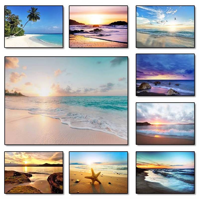 Sunset ฮาวาย Beach โปสเตอร์ Gold Sea ภูมิทัศน์ HD โปสเตอร์ไม่มีกรอบผ้าใบภาพวาด Tropical Palm Tree Wall Art ภาพห้องนั่งเล่นตกแต่งบ้าน