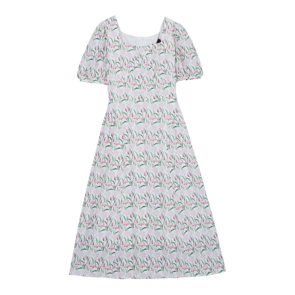 ราคาเคาน์เตอร์ 1039 [YU] Cut Label Womens Summer Square Neck Lace-Up Print Dress 10083/C-119