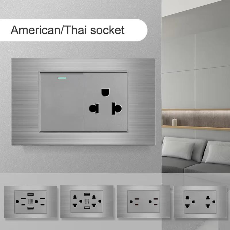 แผงสวิตช์สแตนเลส 118 พร้อมหน้ากาก มีพอร์ตUSB และระบบป้องกันไฟดูด ผิวสแตนเลสทนรอยขีดข่วน รุ่น A18