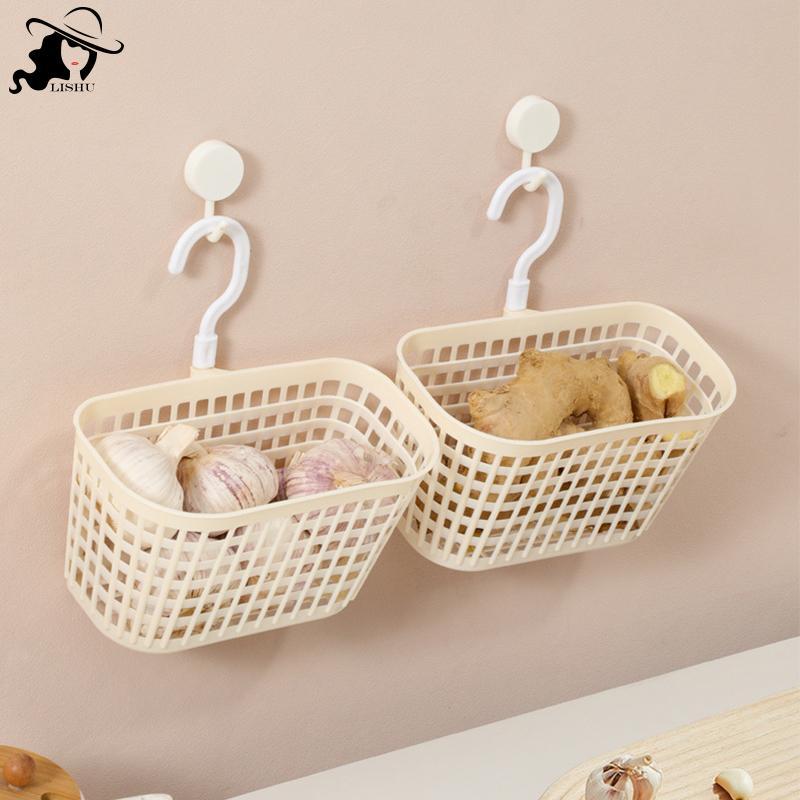 LISHU ห้องครัวตะกร้าเก็บ Hangable ตะกร้าเก็บสําหรับหัวหอมขิงกระเทียมสไตล์ผักจัดเก็บตะกร้า th