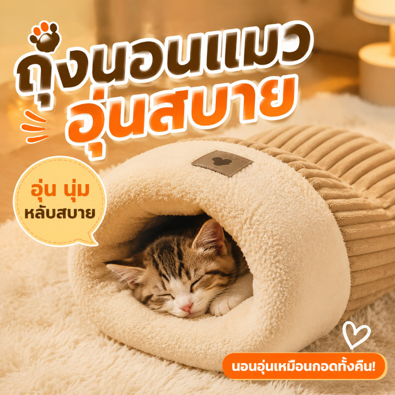 ถุงนอนสัตว์เลี้ยง หลุมนอนแมว ที่นอนแมว ถุงนอนแมวกึ่งปิดนุ่ม น้ําหนักเบา ระบายอากาศ ให้ความอบอุ่น