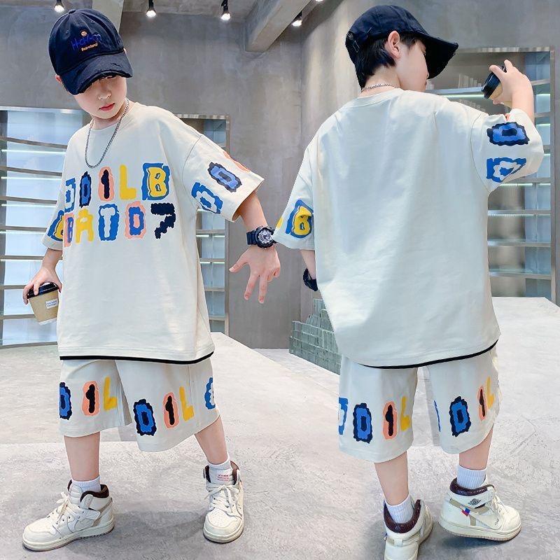 ชุดเซ็ตเด็กผู้ชาย เสื้อยืดกางเกงขาสั้น ผ้าคอตตอนนิ่ม ใส่สบาย สไตล์สตรีทแฟชั่น B562