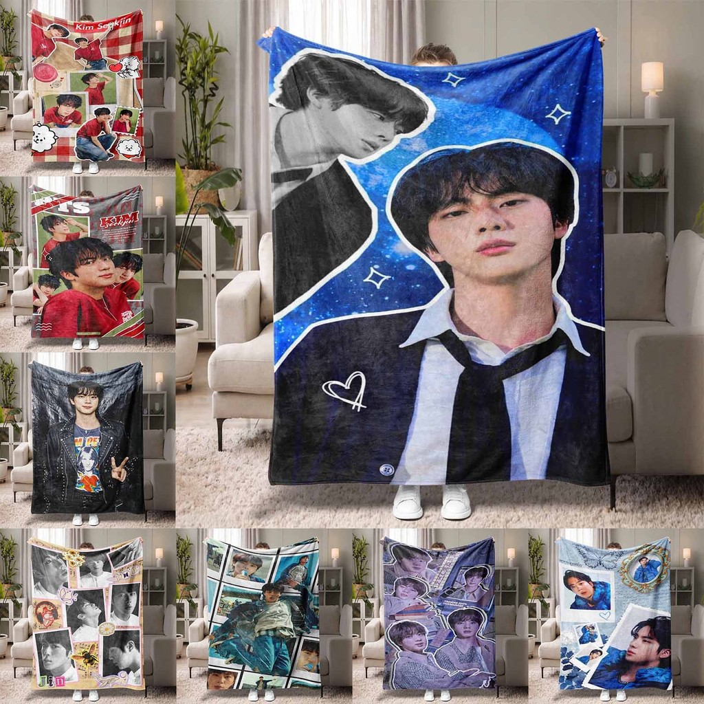 Jin Kim Seokjin BTS READY STOCK ผ้าห่มสักหลาดฤดูร้อนบาง Cozy ผ้าห่ม Cuddle Travel Camping แฟนแบบพกพาของขวัญ Kpop