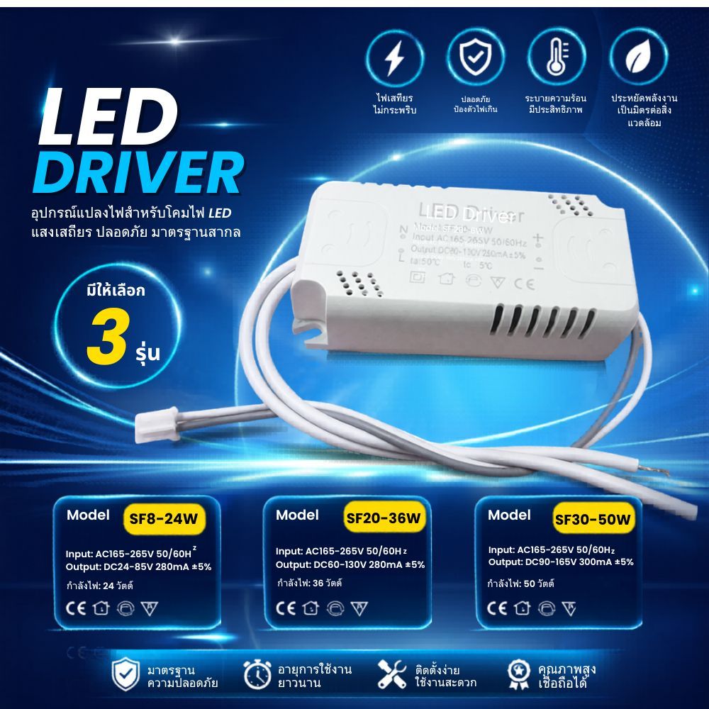 อุปกรณ์แปลงไฟสำหรับโคมไฟLED หม้อแปลง LED Driver แอลอีดี ไดรฟ์เวอร์ ตัวแปลงไฟ ปลอดภัย ส่งจากไทย