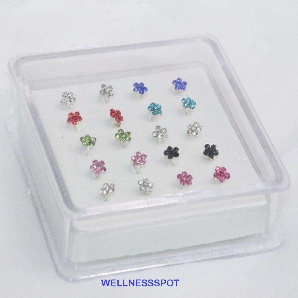 WELLNESSSPOT แหวนกระดุมจมูก Rhinestone 20 ชิ้นเครื่องประดับแฟชั่นอุปกรณ์เสริมเจาะร่างกาย