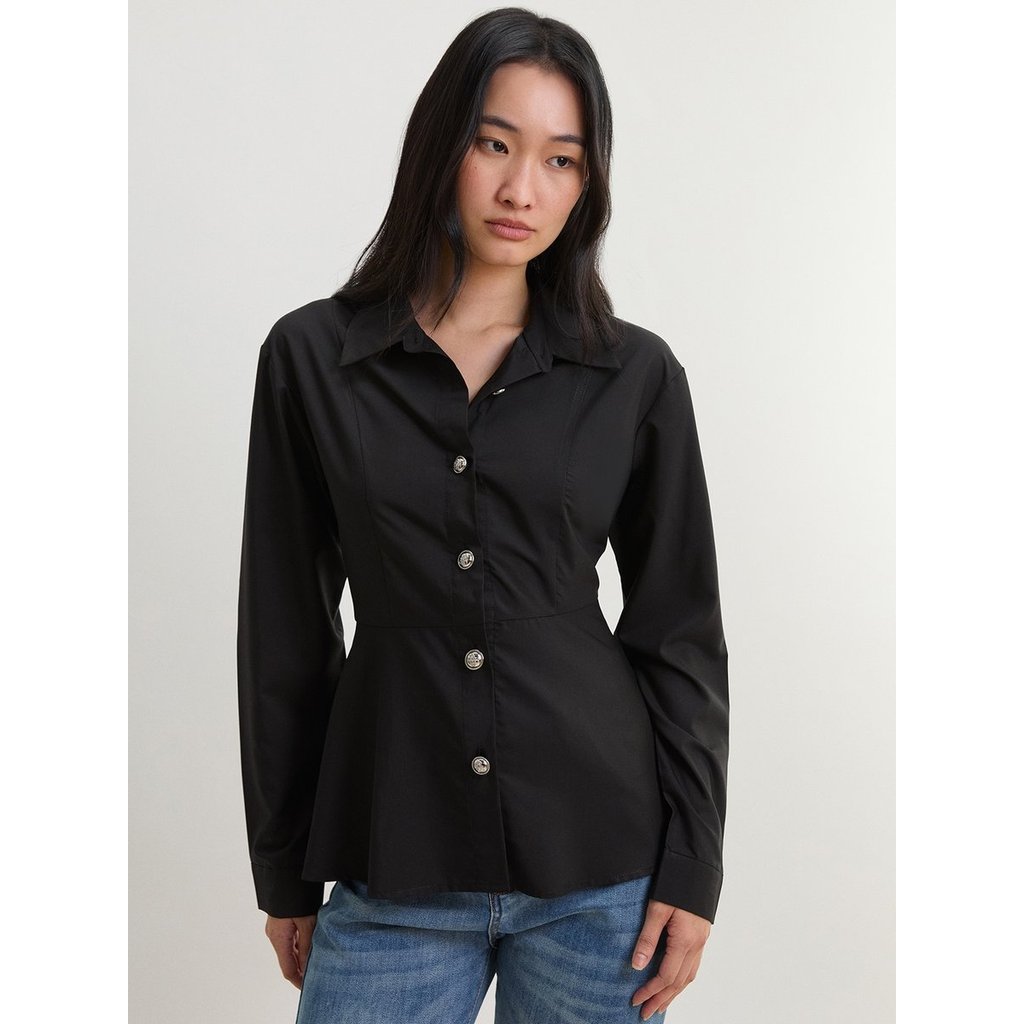 [Pomelo] เสื้อเชิ้ตแขนยาวเข้ารูปช่วงเอว / Peplum Shirt