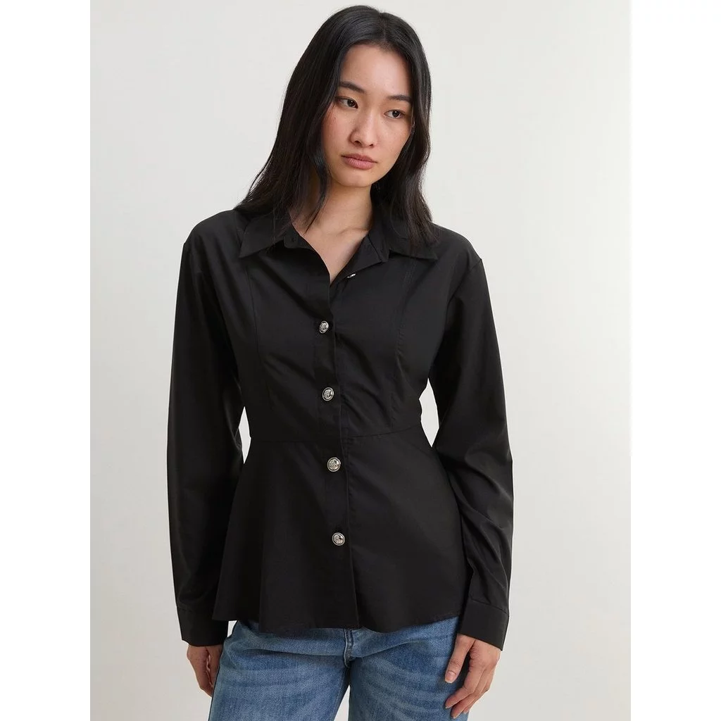 [Pomelo] เสื้อเชิ้ตแขนยาวเข้ารูปช่วงเอว / Peplum Shirt