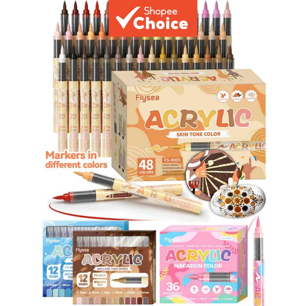 อะคริลิคเครื่องหมายปากกาชุด 12/24/36/48 สีอัตโนมัติหมึกควบคุมขนนุ่มเคล็ดลับภาพวาดเครื่องหมายเครื่องมือ